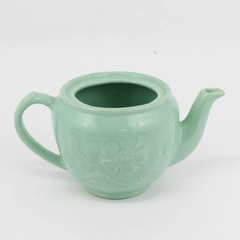 Vintage Art Pottery Mint Green Teapot With Embossed Cosmos Flower No Lid