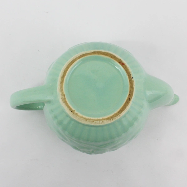 Vintage Art Pottery Mint Green Teapot With Embossed Cosmos Flower No Lid