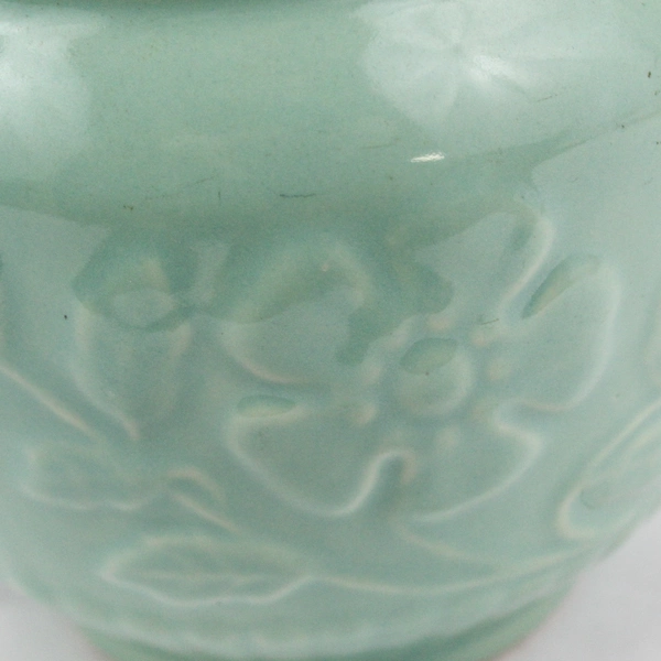 Vintage Art Pottery Mint Green Teapot With Embossed Cosmos Flower No Lid