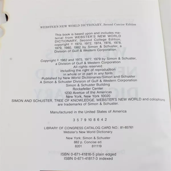 Webster's New World Dictionary of American English - Hardcover 1982