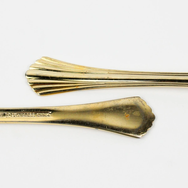 Set of 4 Cambridge Silver Stainless Tracy Pattern Gold Electroplate Dinner Forks