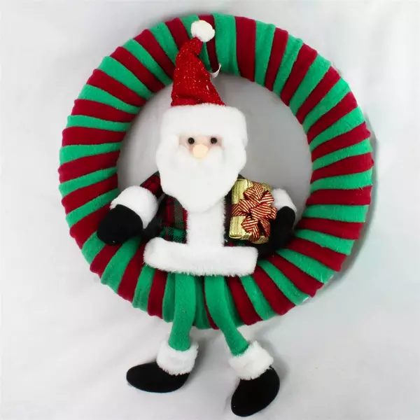 Vintage Christmas Fabric Wreath with Santa & Present