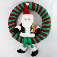 Vintage Christmas Fabric Wreath with Santa & Present