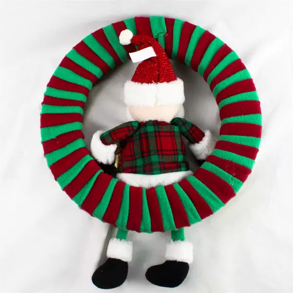 Vintage Christmas Fabric Wreath with Santa & Present