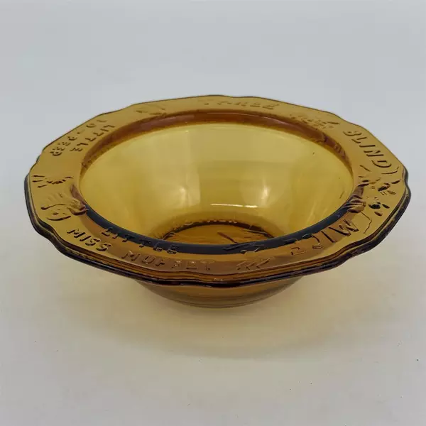 Vintage Tiara by RS Nursery Rhyme Mother Goose Amber Glass Bowl 6.25 Inch 