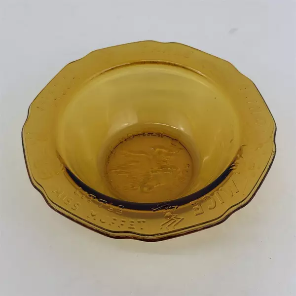 Vintage Tiara by RS Nursery Rhyme Mother Goose Amber Glass Bowl 6.25 Inch 