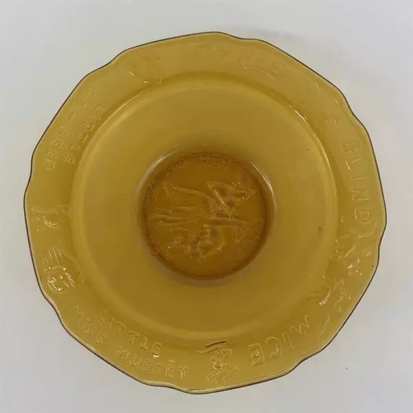 Vintage Tiara by RS Nursery Rhyme Mother Goose Amber Glass Bowl 6.25 Inch 