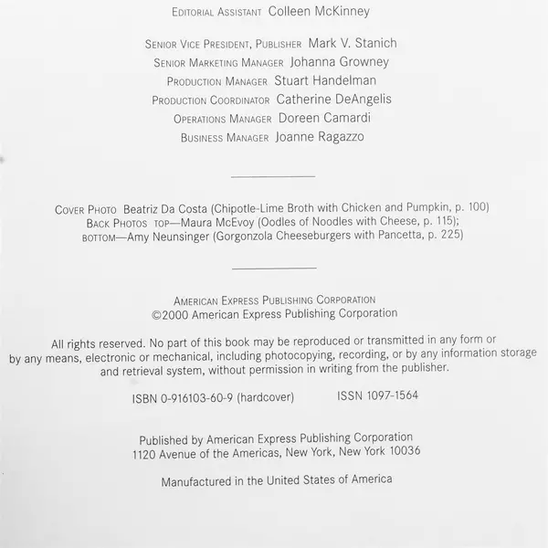 Food & Wine Magazine 2000 Annual Cookbook Hardcover