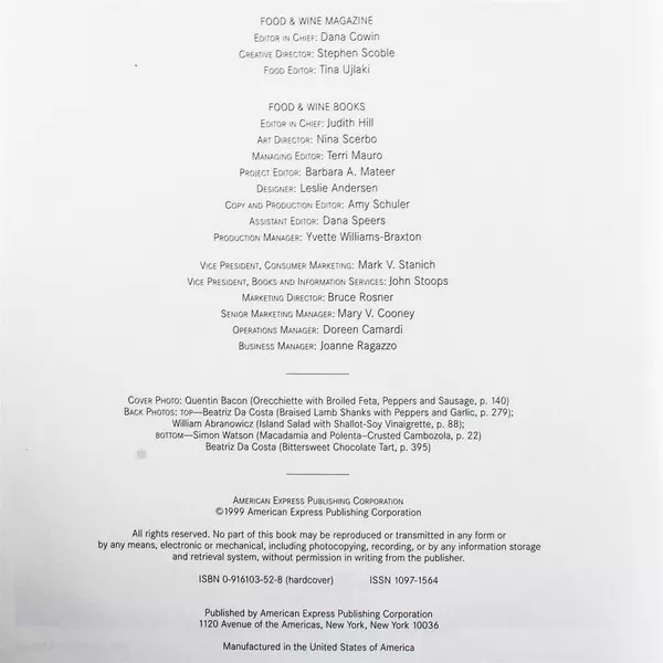 Food & Wine: The Complete Collection Recipes 1999 20th Anniversary Hardcover