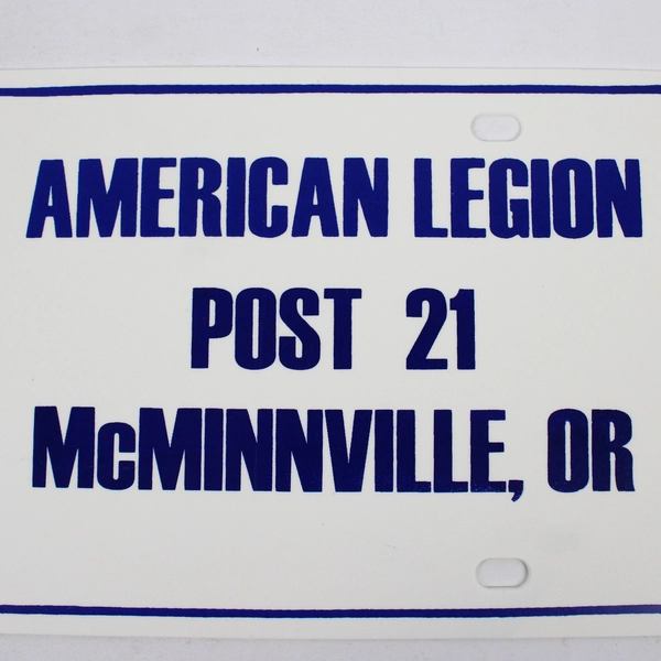 Unbranded American Legion Plastic License Plate McMinnville, Oregon Post 21