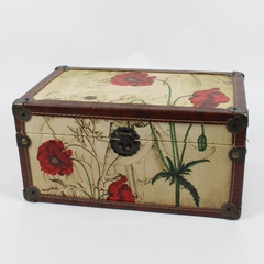 Unbranded Decorative Floral Wood Faux Leather and Metal Trunk Box