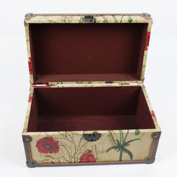 Unbranded Decorative Floral Wood Faux Leather and Metal Trunk Box