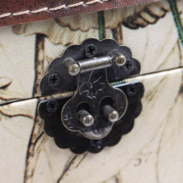 Unbranded Decorative Floral Wood Faux Leather and Metal Trunk Box