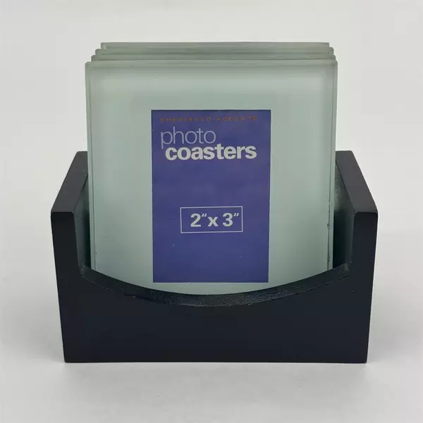 Set of 4 Cherished Accents Glass Photo Coasters with Display Box 2x3 Photos