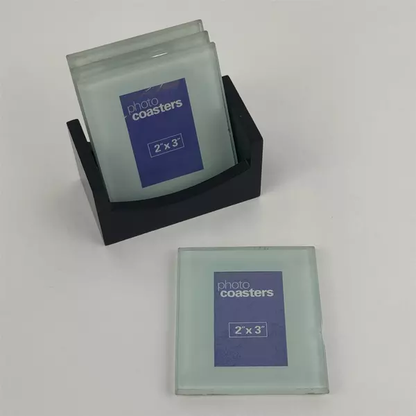 Set of 4 Cherished Accents Glass Photo Coasters with Display Box 2x3 Photos