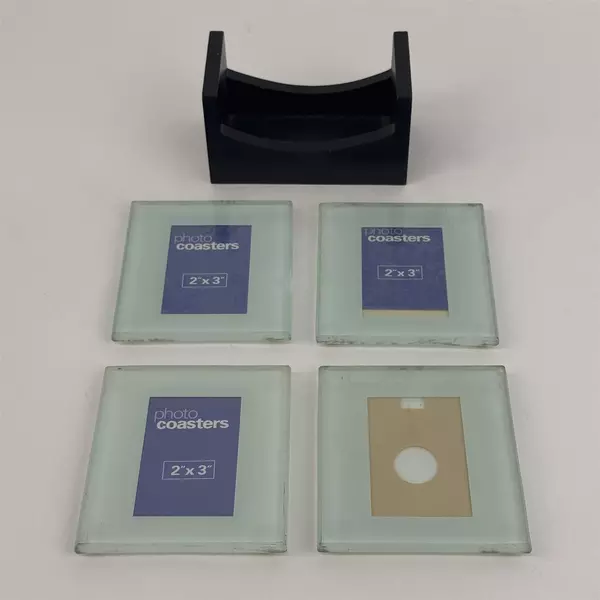 Set of 4 Cherished Accents Glass Photo Coasters with Display Box 2x3 Photos