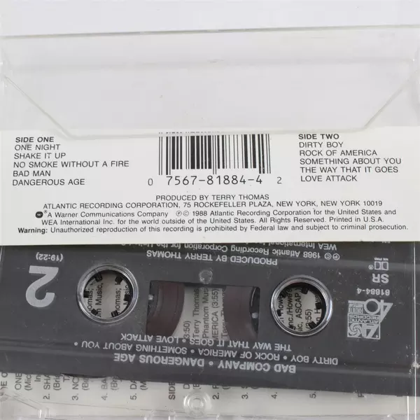 Bad Company Dangerous Age Cassette Tape 1988