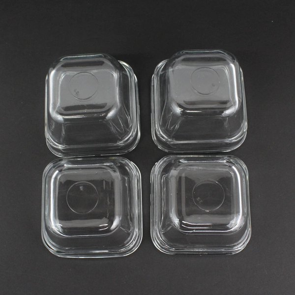 4 Square Clear Glass Storage Containers With Green Plastic Lids 4x4x3 inches