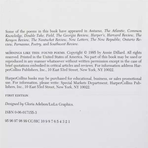 Mornings Like This : Found Poems Hardcover Annie Dillard 1995