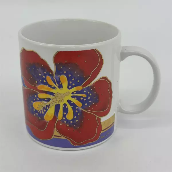 Laurel Burch Wild Hibiscus Coffee Mug Made In Japan Vintage 1990s