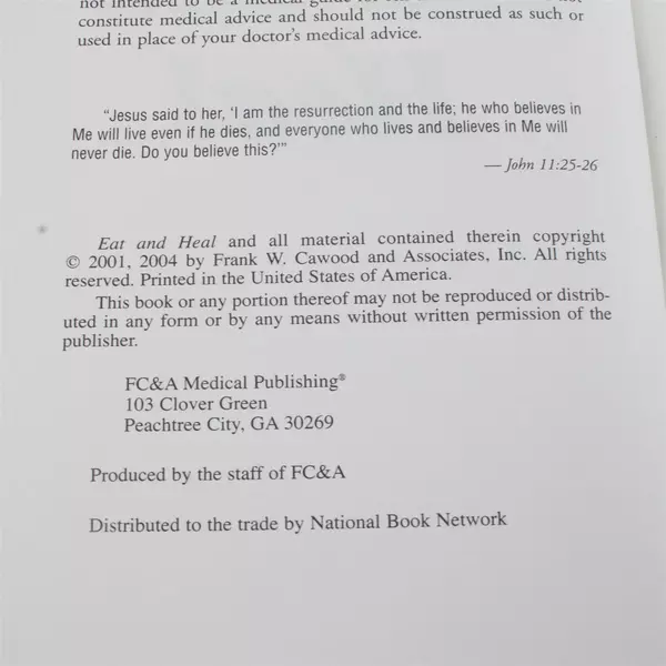 Eat and Heal Hardcover By FC&A Medical Publishing