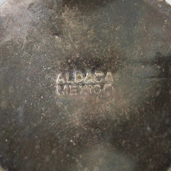 Vintage Alpaca Mexico Small Cuff Bracelet with Inlaid Mother Of Pearl Flower