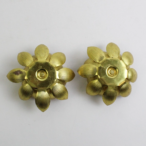 Pair of Vintage Gold Tone Metal Lily Pads Candle Holders, made in Japan