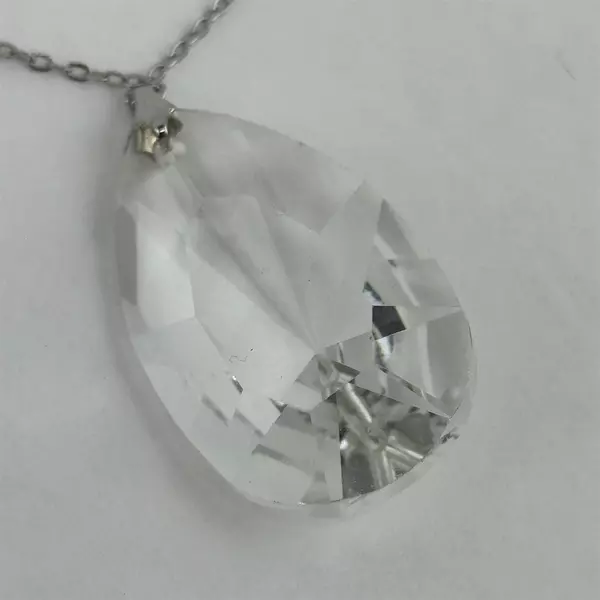 Faceted Teardrop Crystal Pendant Necklace With 22.5 Inch Silver Tone Chain
