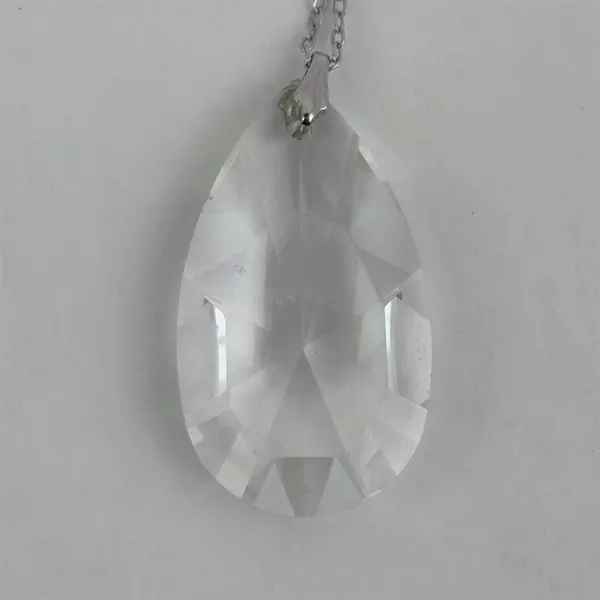 Faceted Teardrop Crystal Pendant Necklace With 22.5 Inch Silver Tone Chain