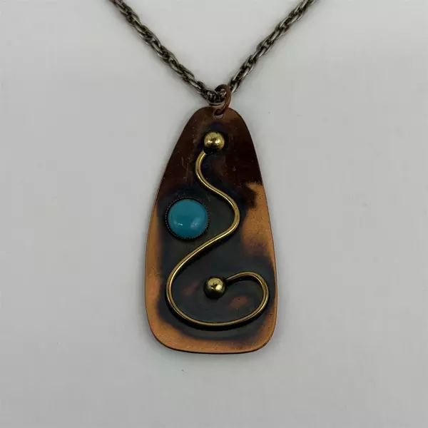 Handmade Copper Brass Turquoise Pendant Necklace 24 Inch