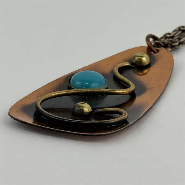 Handmade Copper Brass Turquoise Pendant Necklace 24 Inch