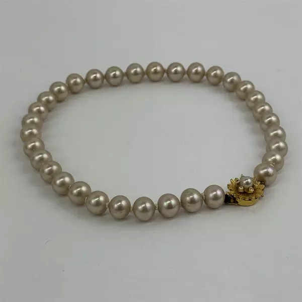 14" Vintage Box Clasp Faux Pearl Choker Necklace