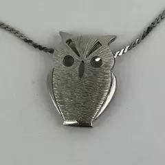 Vintage Silver Tone Owl Pendant Necklace 15 Inch