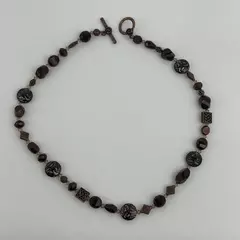 Bronze And Black Metal and Glass Beaded Necklace With Toggle Clasp 19 Inch