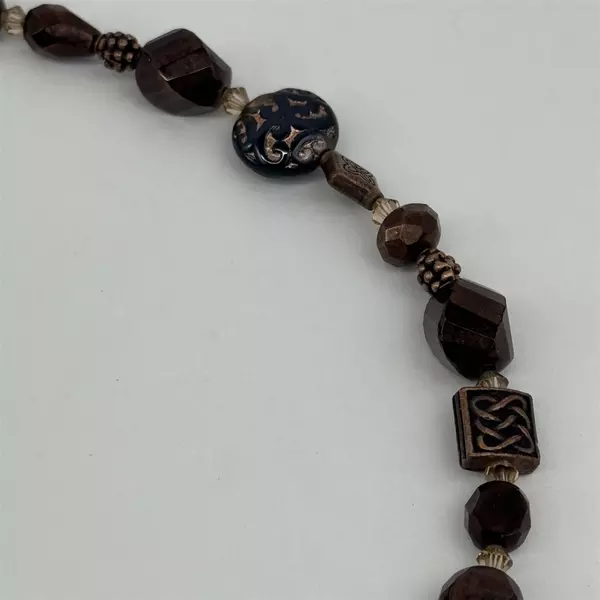 Bronze And Black Metal and Glass Beaded Necklace With Toggle Clasp 19 Inch
