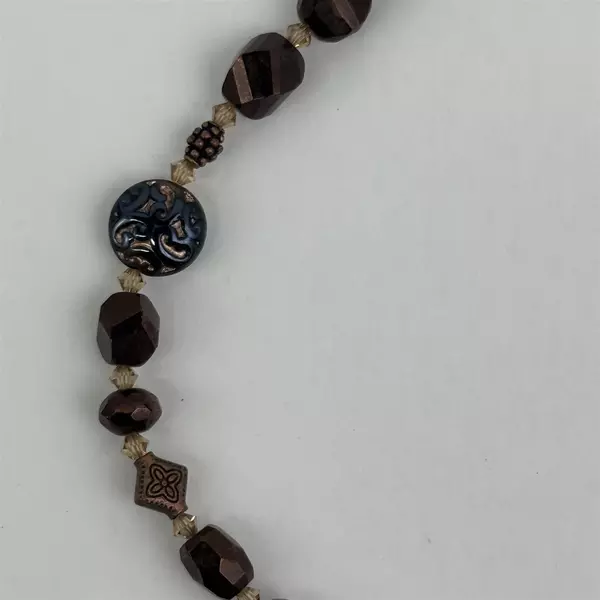 Bronze And Black Metal and Glass Beaded Necklace With Toggle Clasp 19 Inch