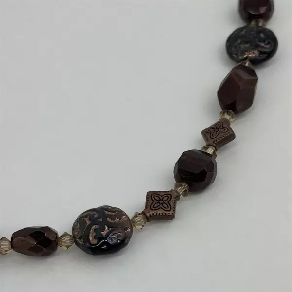 Bronze And Black Metal and Glass Beaded Necklace With Toggle Clasp 19 Inch