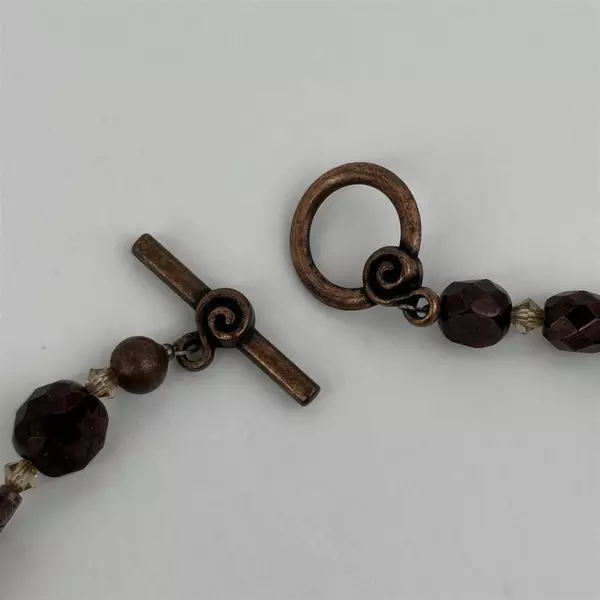 Bronze And Black Metal and Glass Beaded Necklace With Toggle Clasp 19 Inch