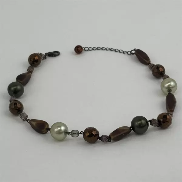 Brown Faux Pearl Stone Bead Strand Necklace 17 Inch