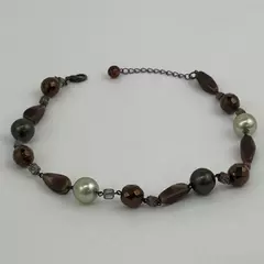 Brown Faux Pearl Stone Bead Strand Necklace 17 Inch