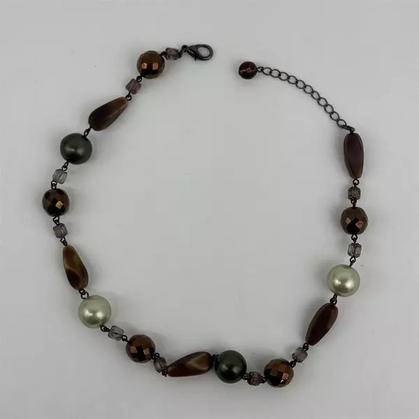Brown Faux Pearl Stone Bead Strand Necklace 17 Inch