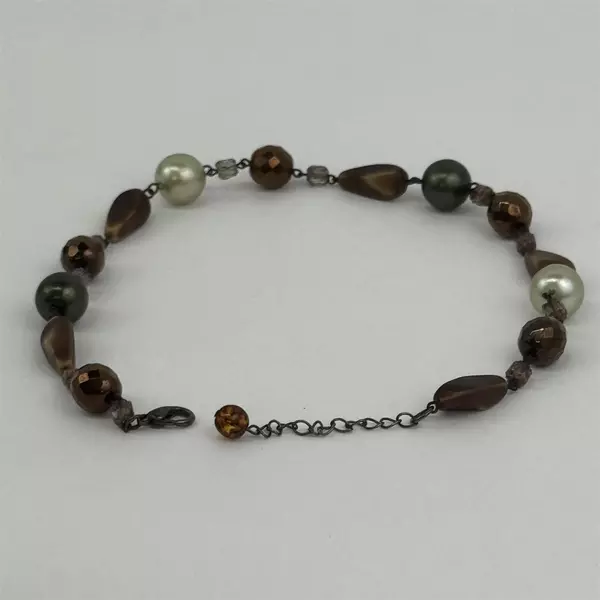 Brown Faux Pearl Stone Bead Strand Necklace 17 Inch