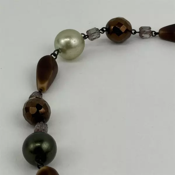 Brown Faux Pearl Stone Bead Strand Necklace 17 Inch