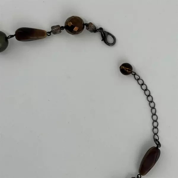 Brown Faux Pearl Stone Bead Strand Necklace 17 Inch