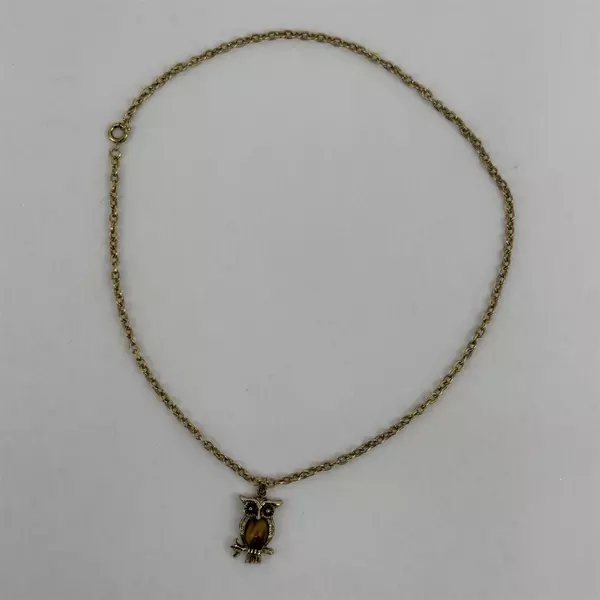  Tigers Eye Owl Pendant Necklace with Gold Tone Chain 18.5 Inch