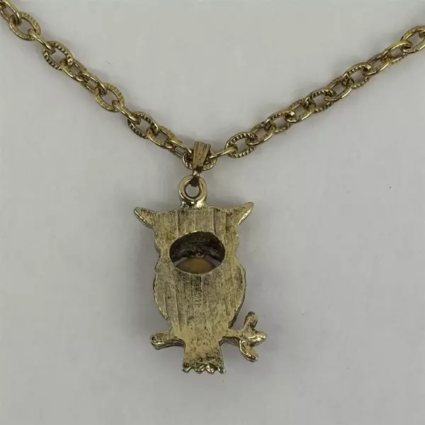  Tigers Eye Owl Pendant Necklace with Gold Tone Chain 18.5 Inch