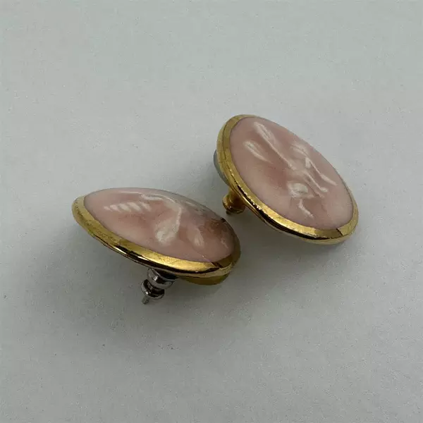 Handmade Round Pink Enamel And Ceramic Bee Stud Post Earrings