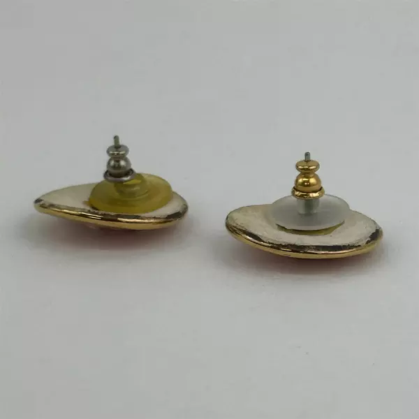 Handmade Round Pink Enamel And Ceramic Bee Stud Post Earrings