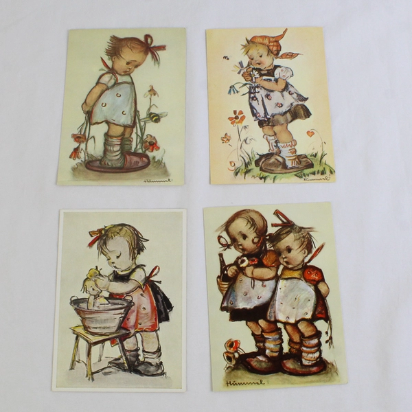 Lot of 4 Vintage M.I. Hummel Postcards Child Illustrations Unused