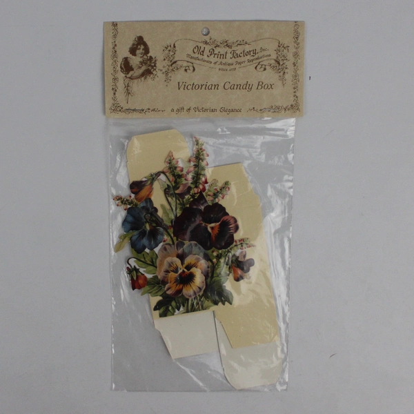 NIP Old Print Factory Victorian Candy Box Pansy Flower Design